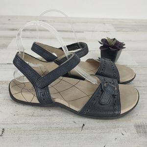 Sanita Black Leather Adjustable Velcro Straps Comfortable Flat Sandals Ankle